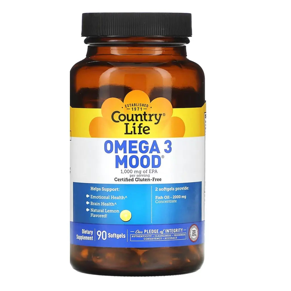 Country Life Omega 3 Mood 2000 mg Softgels For Brain & Emotional Health, Pack of 90's Country Life