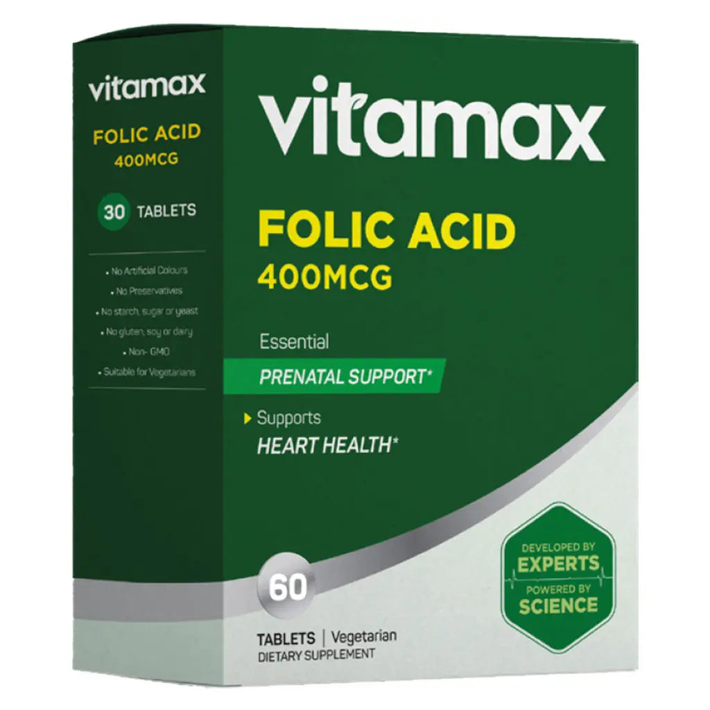 Vitamax Folic Acid 400 mcg Tablets For Prenatal Support & Healthy Heart Function, Pack of 60's Vitamax