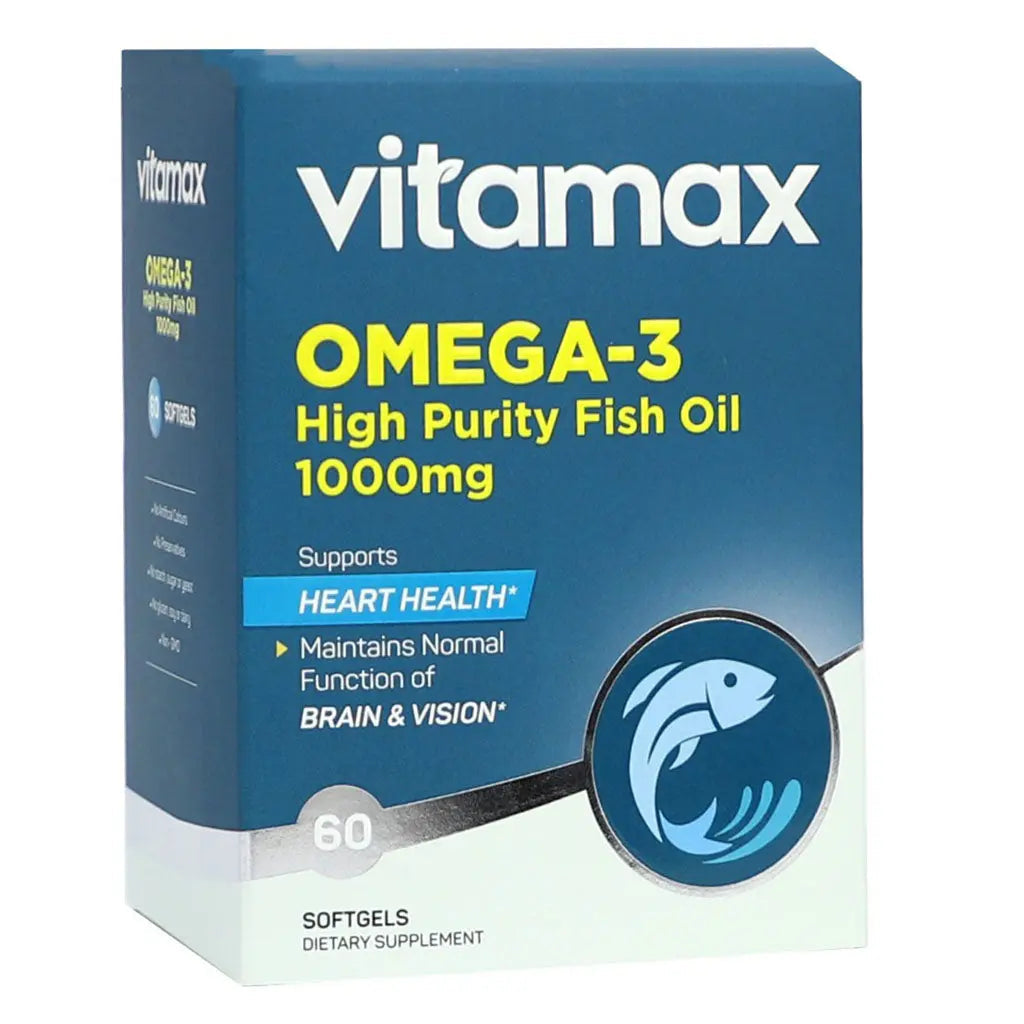 Vitamax Omega 3 1000 mg High Purity Fish Oil Softgels For Heart Health, Pack of 60's Vitamax