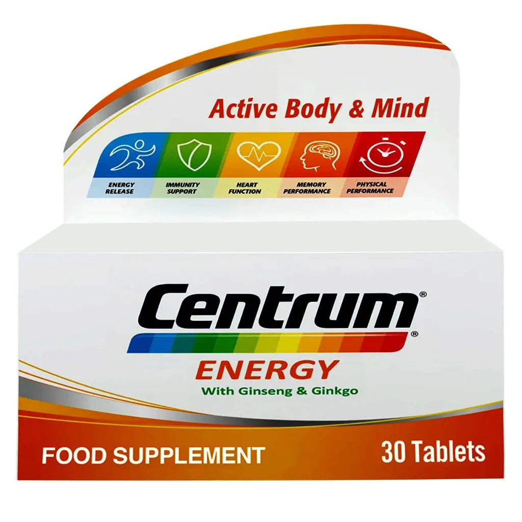 Centrum Energy Adult Multivitamin Supplement Tablets With Ginseng & Ginkgo, Pack of 30's Centrum