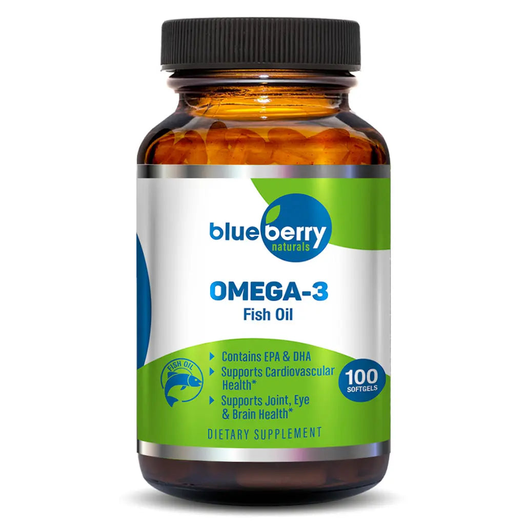 Blueberry Naturals Omega 3 1000mg Fish Oil Supplement Softgels, Pack of 100's Blueberry Naturals