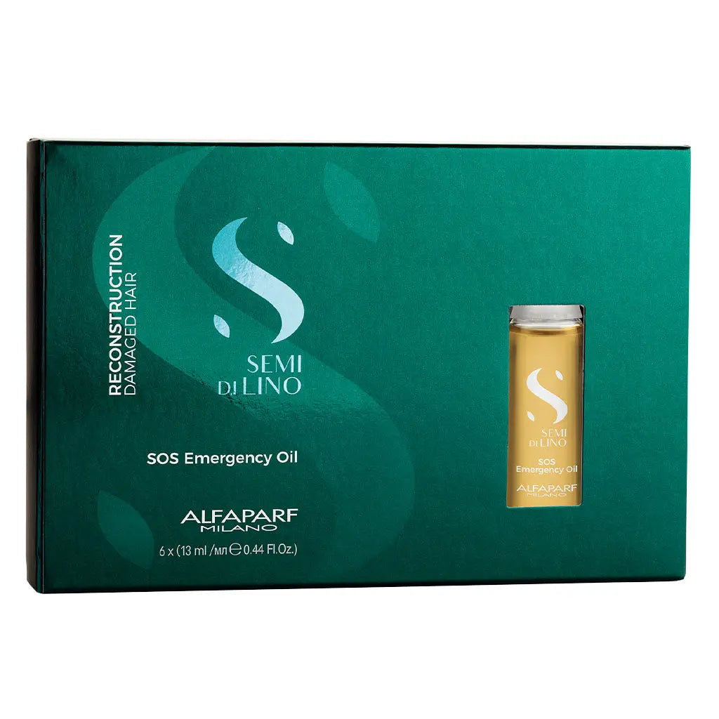 Alfaparf Milano Semi Di Lino SOS Emergency Hair Oil Professional Reconstruction Treatment For Damaged Hair, Pack of 6 x 13ml Vials Alfaparf