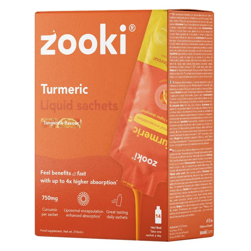 Zooki Liposomal Turmeric 750mg Tangerine Flavor Liquid Sachet 15ml, Pack of 14’s