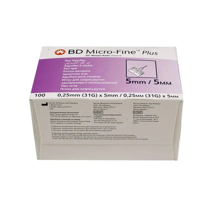 BD Micro-Fine Plus Insulin Pen Needles 31G x 5 mm 100's BD