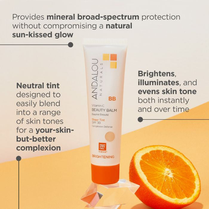 Andalou Naturals Brightening Vitamin C BB Beauty Balm Sheer Tint (SPF30) All-in-One Tinted Moisturizer - 58ml
