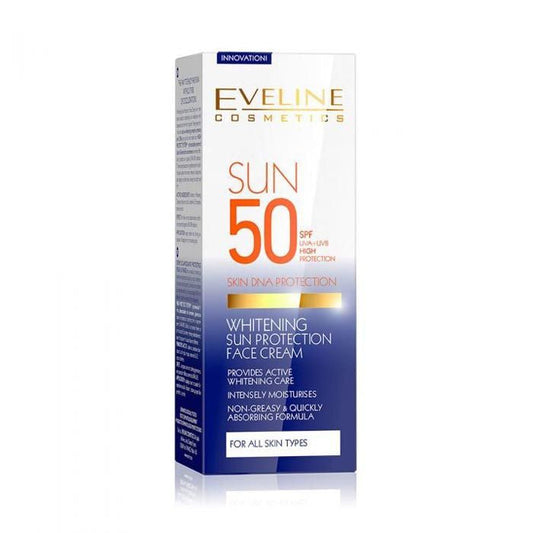 EVELINE COSMETICS Whitening Sun Protection 50 SPF Face Cream Non Greasy And Quickly Absorbing Formula Uva And Uvb High Protection Intensely Moisturizer 30 ml