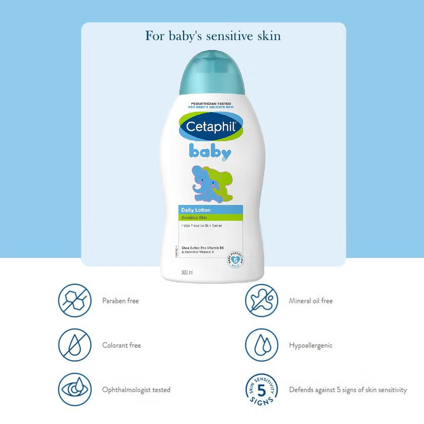 Cetaphil Baby Daily Lotion With Shea Butter, Face & Body Moisturizer For Delicate And Sensitive Skin, Unscented - 300ml