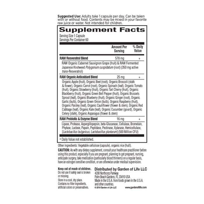 Garden of Life Raw Resveratrol 350mg Raw - 60 Capsules