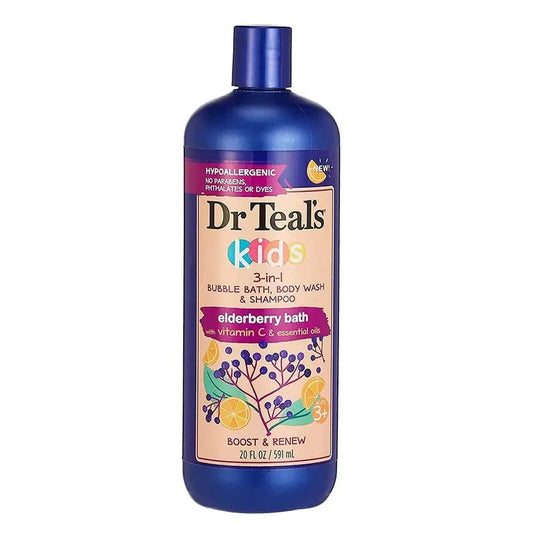 Dr Teal's Kids 3 In 1 Bubble Bath, Body Wash And Shampoo Elderberry Bath With Vitamin C 591 mL Dr Teal's