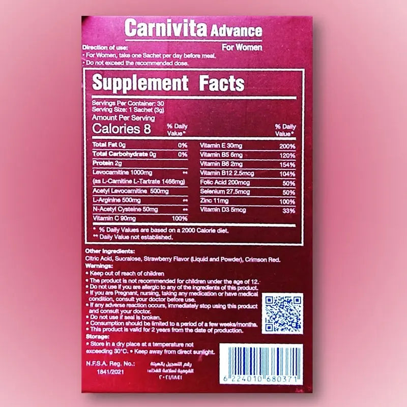 Eva Pharma Carnivita Advance Oral Powder Sachets For Women, Pack of 30's Eva Pharma