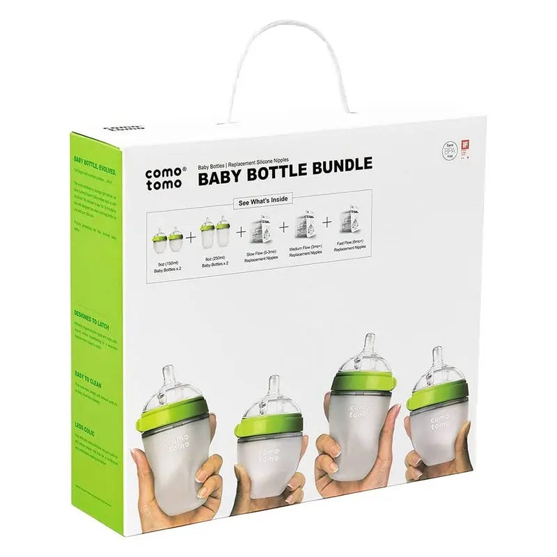 Comotomo Baby Feeding Bottles With Replacement Silicone Nipples-Green, Bundle Pack of 10 Pieces Comotomo