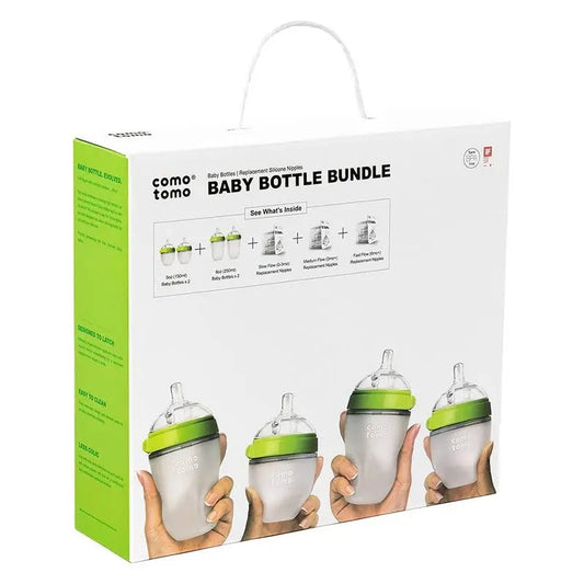 Comotomo Baby Feeding Bottles With Replacement Silicone Nipples-Green, Bundle Pack of 10 Pieces Comotomo