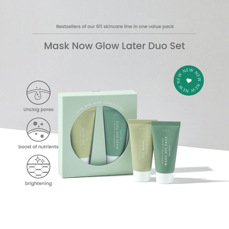 Axis-Y Mask Now Glow Later Wash Off Mask Duo Set - Gel Mask + Wash Off Pack 2*30ml Axis-Y