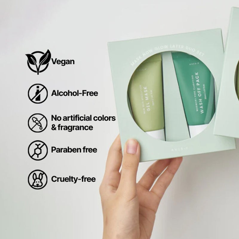 Axis-Y Mask Now Glow Later Wash Off Mask Duo Set - Gel Mask + Wash Off Pack 2*30ml Axis-Y