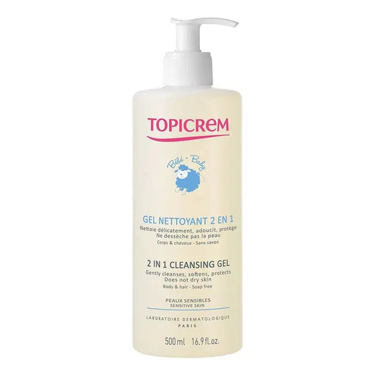 Topicrem 2 In 1 Cleansing Gel, Body & Hair Cleanser For Newborns, Baby & Children, Soap Free 500ml Topicrem