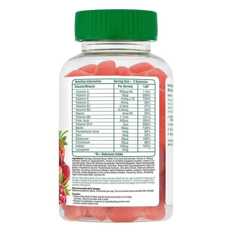 Chewy Vites Men's Multivitamin Supplement Adult Gummies, Pack of 60's Chewy Vites