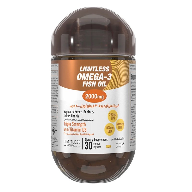 Eva Pharma Limitless Omega 3 Fish Oil 2000mg Soft Gel Capsules, Pack of 30’s Eva Pharma