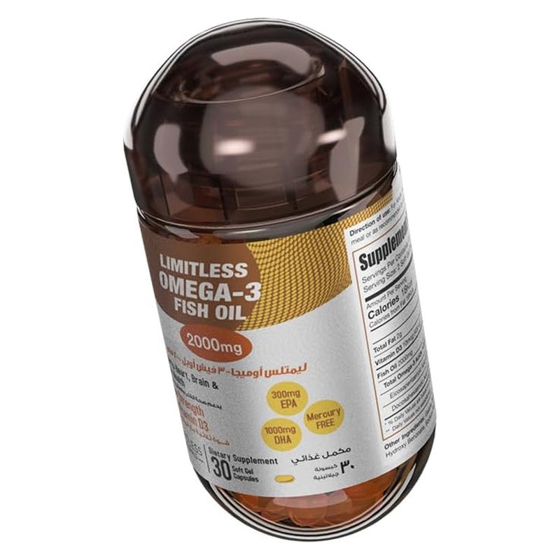 Eva Pharma Limitless Omega 3 Fish Oil 2000mg Soft Gel Capsules, Pack of 30’s Eva Pharma