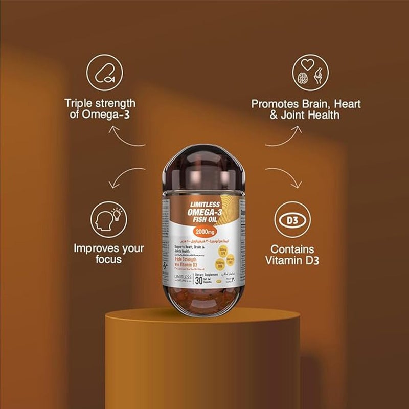 Eva Pharma Limitless Omega 3 Fish Oil 2000mg Soft Gel Capsules, Pack of 30’s Eva Pharma