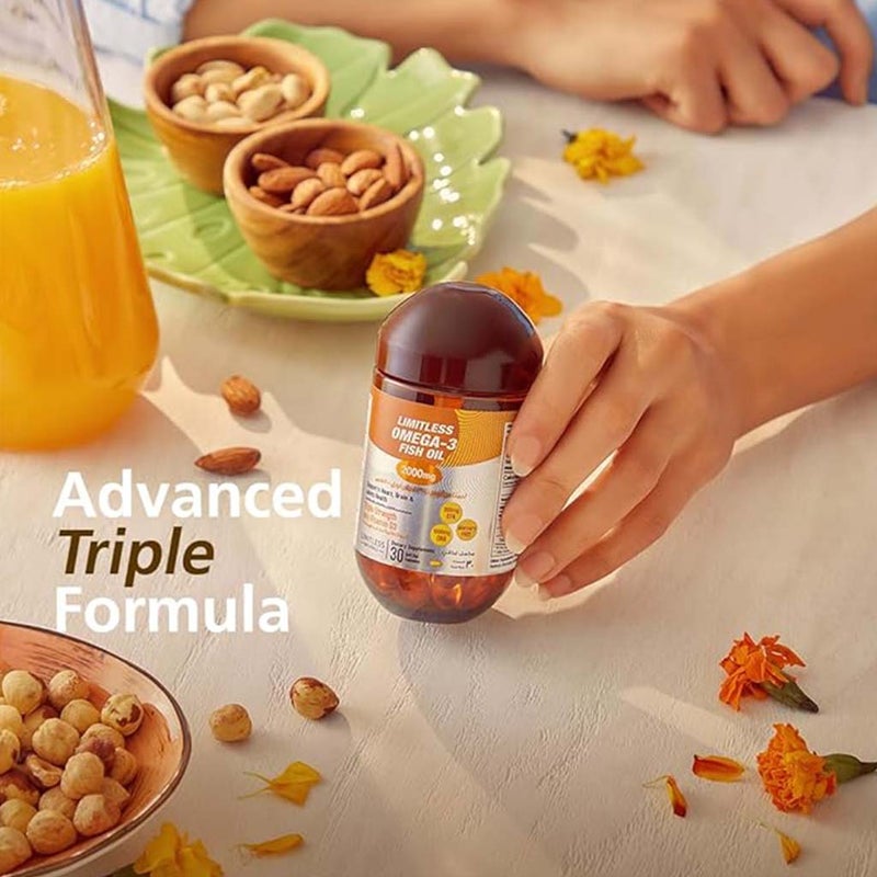 Eva Pharma Limitless Omega 3 Fish Oil 2000mg Soft Gel Capsules, Pack of 30’s Eva Pharma