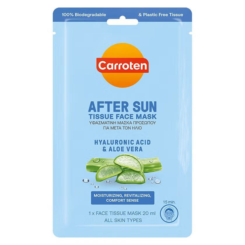 Carroten After Sun Hydrating Tissue Face Mask With Hyaluronic Acid & Aloe Vera 20ml