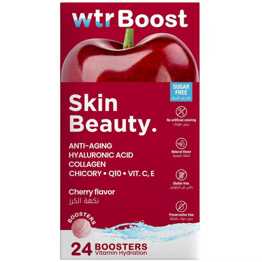 WTR Boost Skin Beauty Effervescent Boosters - Cherry Flavor, Pack of 24's