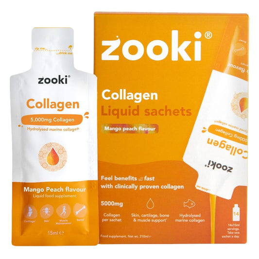 Zooki Marine Collagen 5000mg Mango Peach Flavor Liquid Sachets 15ml, Pack of 14's Zooki