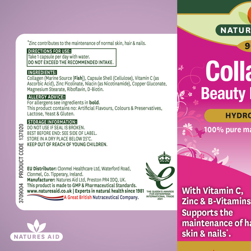 Natures Aid Collagen With Vitamin c Zinc & B-Vitamin 90 Vegetable capsules Natures Aid