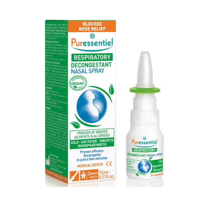 Puressentiel Respiratory Decongestant Nasal Spray, Natural Relief for Blocked Nose, Sinusitis & Allergies – 15ml