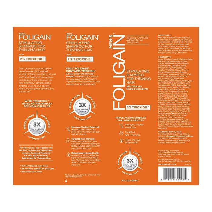 Foligain Triple Action Shampoo for Thinning Hair for Men with 2% Trioxidil - 236ml
