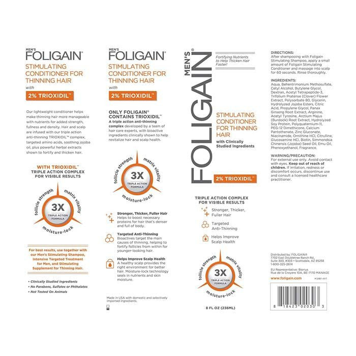Foligain Triple Action Conditioner for Thinning Hair for Men with 2% Trioxidil 236 ml