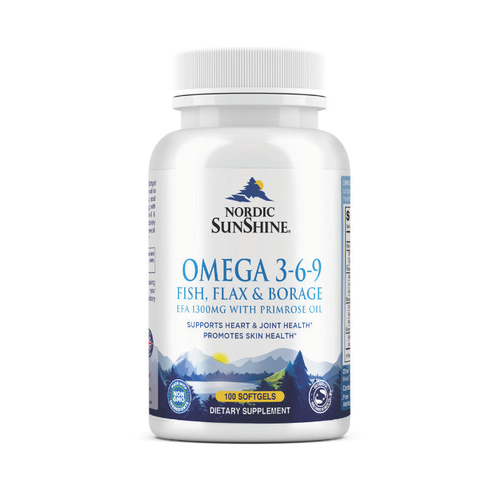 Nordic Sunshine Fish Flax & Borage 3-6-9 with Primrose Oil – 100 Softgels