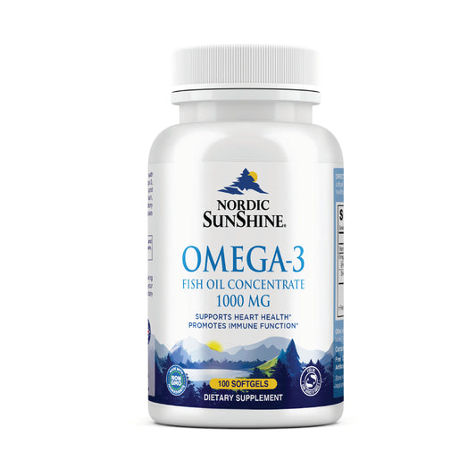Nordic Sunshine Omega-3 Fish Oil – 1000 mg, Supports Heart, Immunity, Joint & Brain Function - 100 Softgels