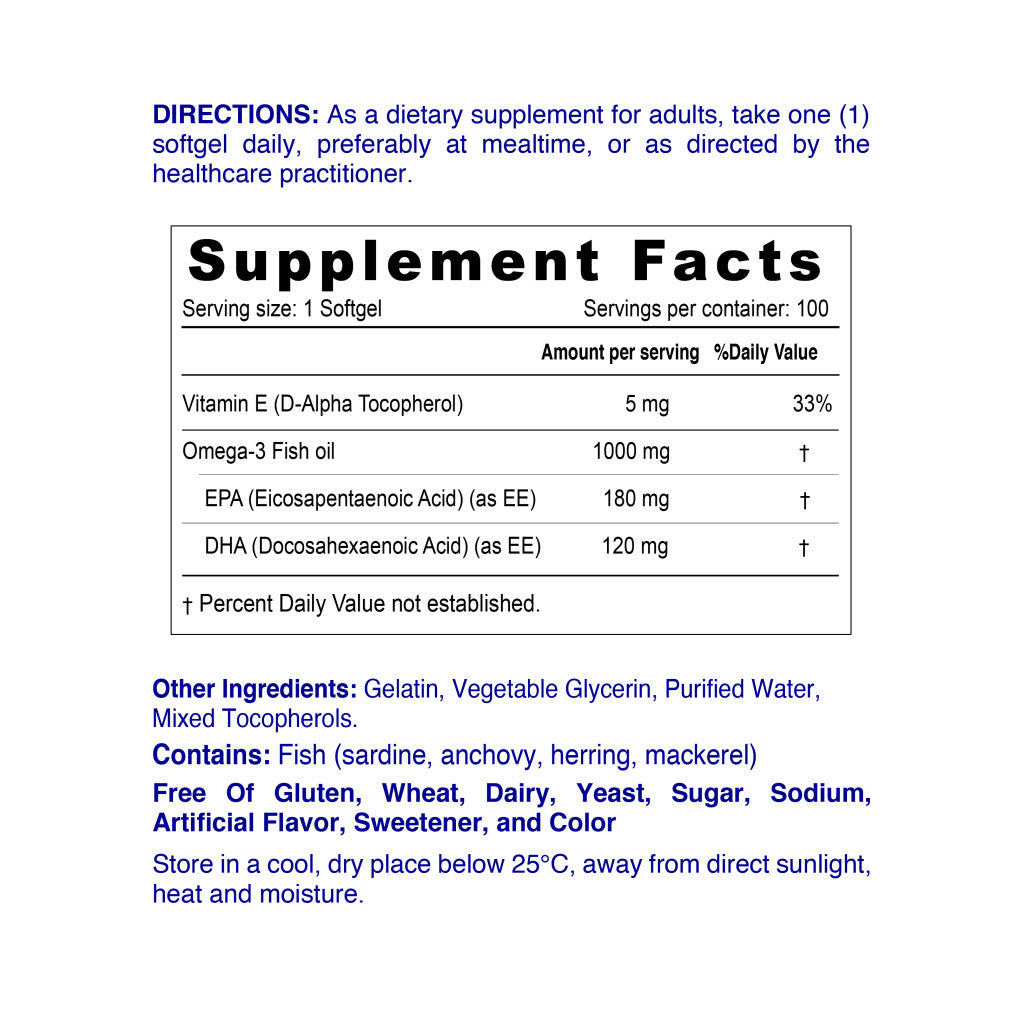 Nordic Sunshine Omega-3 Fish Oil – 1000 mg, Supports Heart, Immunity, Joint & Brain Function - 100 Softgels Nordic Sunshine