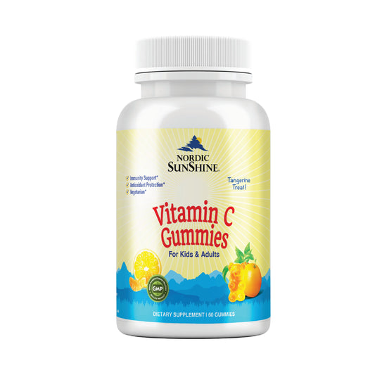 Nordic Sunshine Vitamin C Gummies for Kids & Adults – Immune Support, Antioxidant, Gelatin-Free, Tangerine Flavor – 60’s