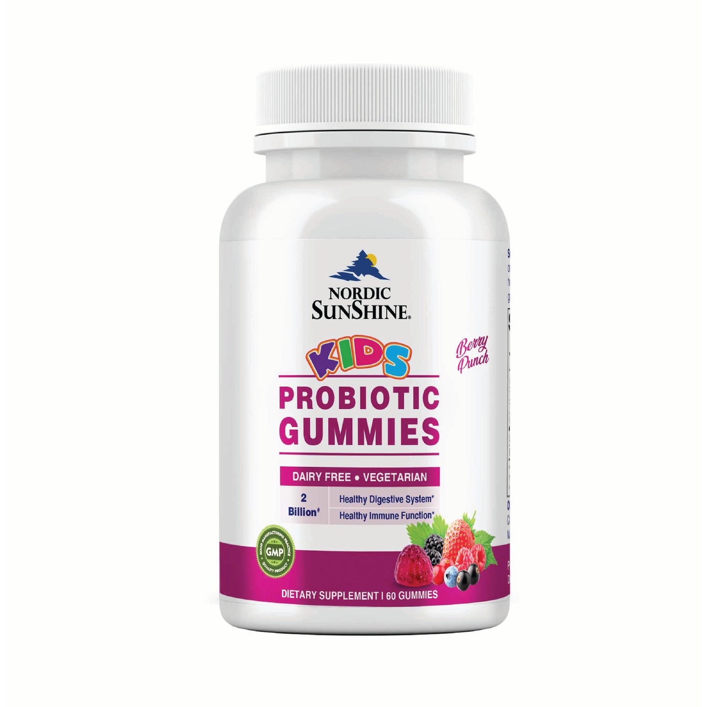Nordic Sunshine Kids Probiotic Gummies – Digestive Health Support, Berry Flavor, Dairy-Free & Vegetarian – 60’s