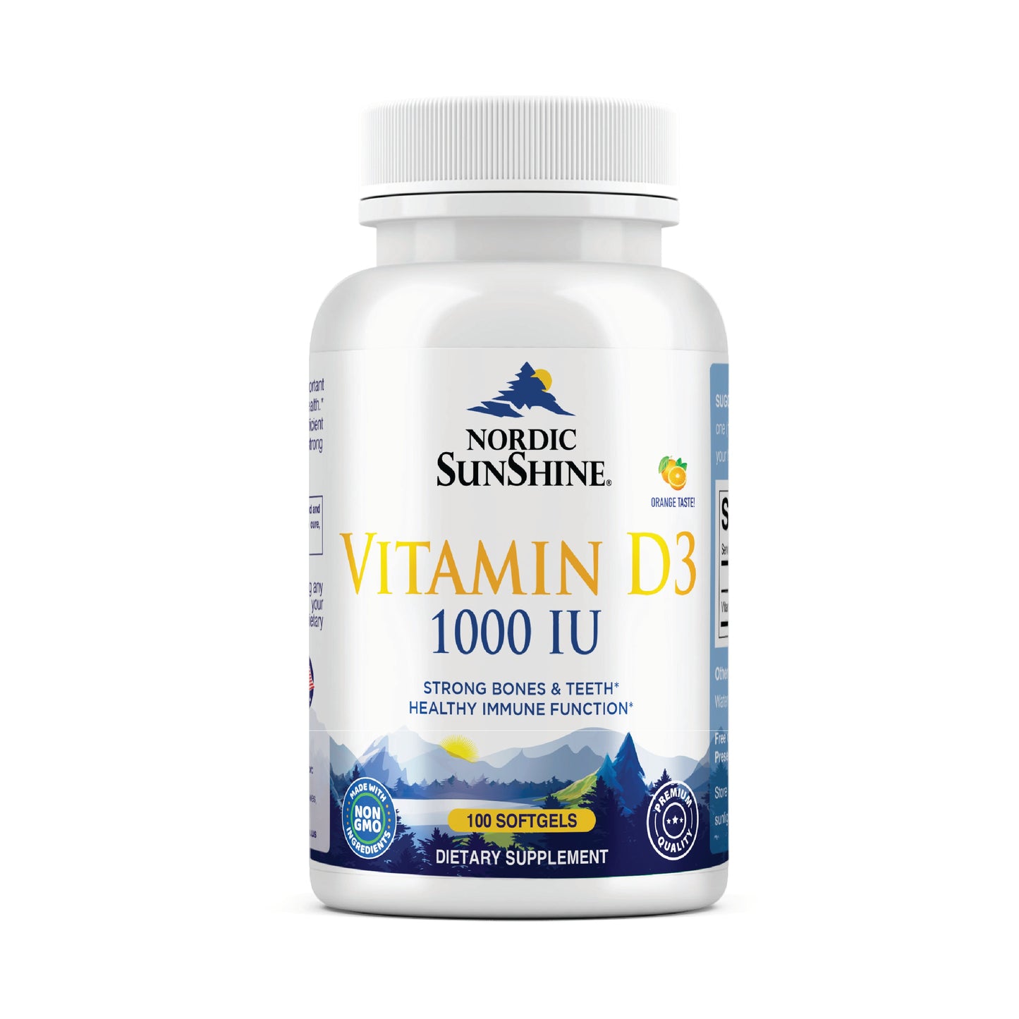 Nordic Sunshine Vitamin D3 1000 IU, Immune, Bone & Mood Support for Healthy Calcium Absorption – 100 Softgels