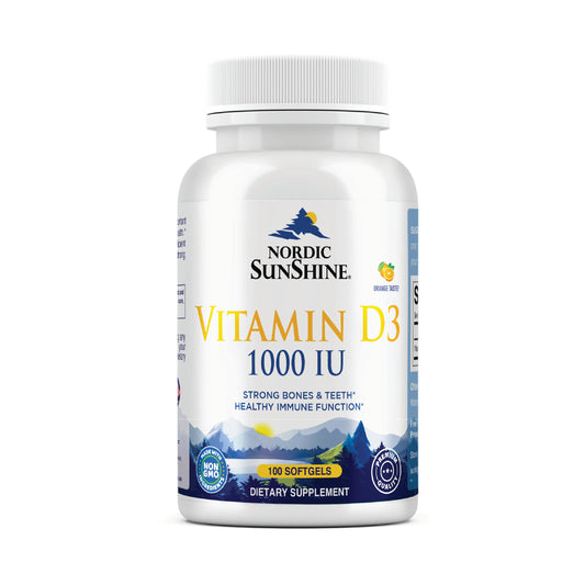 Nordic Sunshine Vitamin D3 1000 IU, Immune, Bone & Mood Support for Healthy Calcium Absorption – 100 Softgels