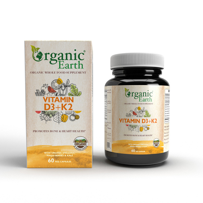 Organic Earth Vitamin D3 + K2 , Supports Bone & Immune Health - 60 Capsules Organic Earth