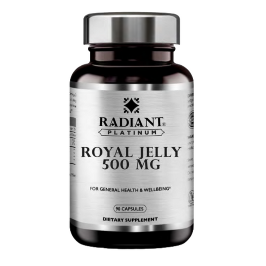 Radiant Platinum Royal Jelly 500mg, Immune Support, Energy & Nutritional Wellness Supplement - 90 Capsules