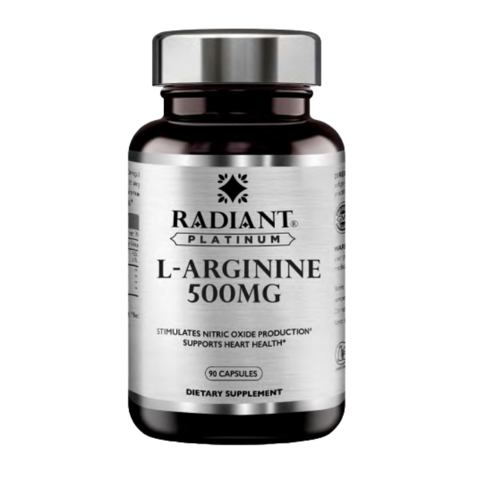 Radiant Platinum L-Arginine 500mg, Nitric Oxide Booster, Heart Health & Muscle Recovery Support - 90 Capsules