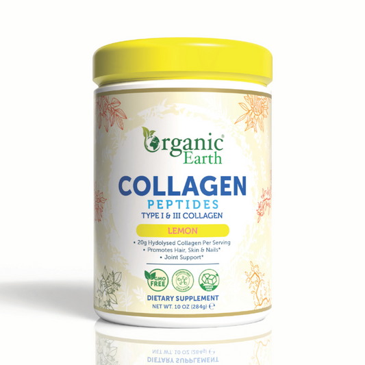 Organic Earth Collagen Peptides Lemon, Hydrolyzed Collagen for Skin, Hair, Nails and Joints - 284g