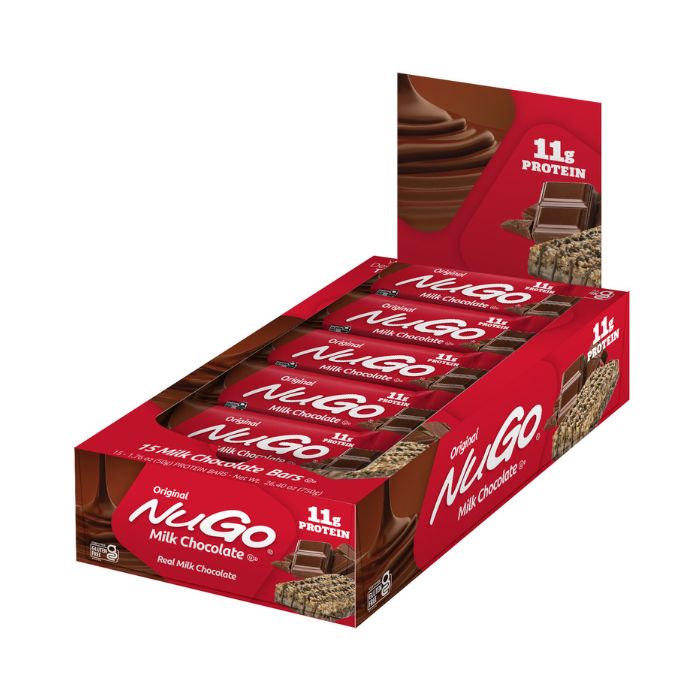 NuGo Original Milk Chocolate Protein Bar 50g, 11g Protein, Gluten Free Snack with Added Vitamins, Pack of 15 pcs