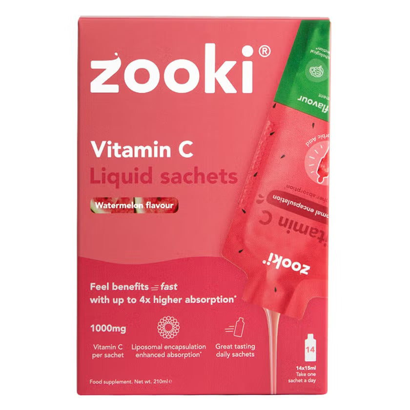 Zooki Liposomal Vitamin C 1000mg Watermelon Flavor Liquid Sachets 15ml, Pack of 14's
