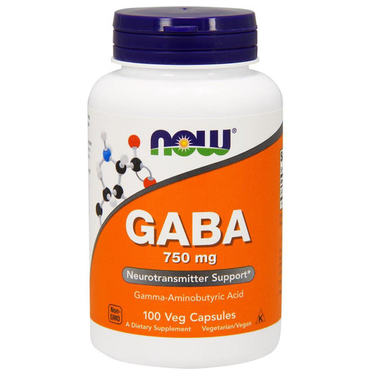 كبسولات GABA النباتية 750 مجم من Now، 100 كبسولة 