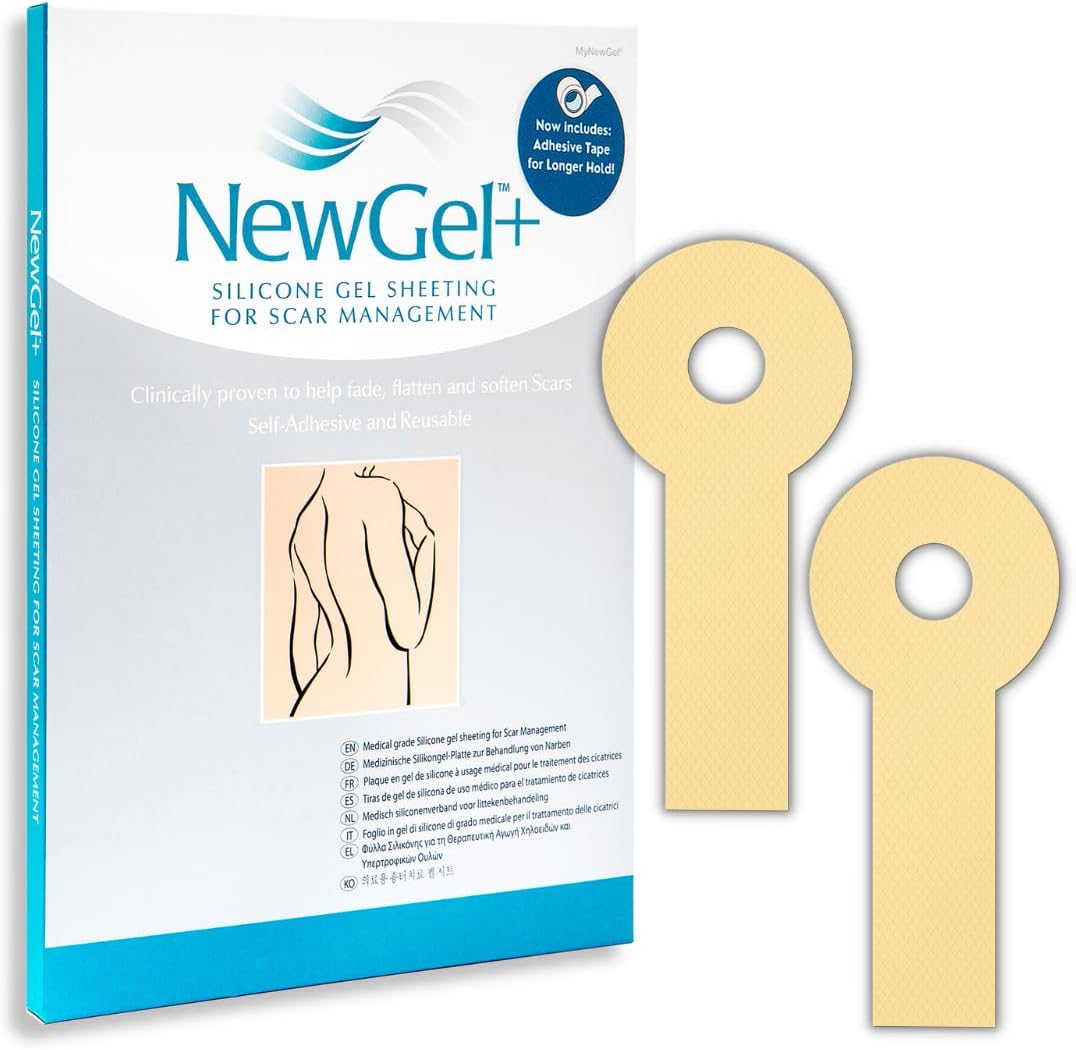 NewGel+ Advanced Silicone Scar Treatment Tape Lollypop Shaped, 1 mm thick for Post Breast Surgery Cosmetic Procedure, 2.875" x 6.5", 2-Count - Beige