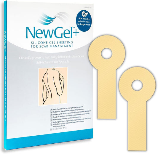 NewGel+ Advanced Silicone Scar Treatment Tape Lollypop Shaped, 1 mm thick for Post Breast Surgery Cosmetic Procedure, 2.875" x 6.5", 2-Count - Beige