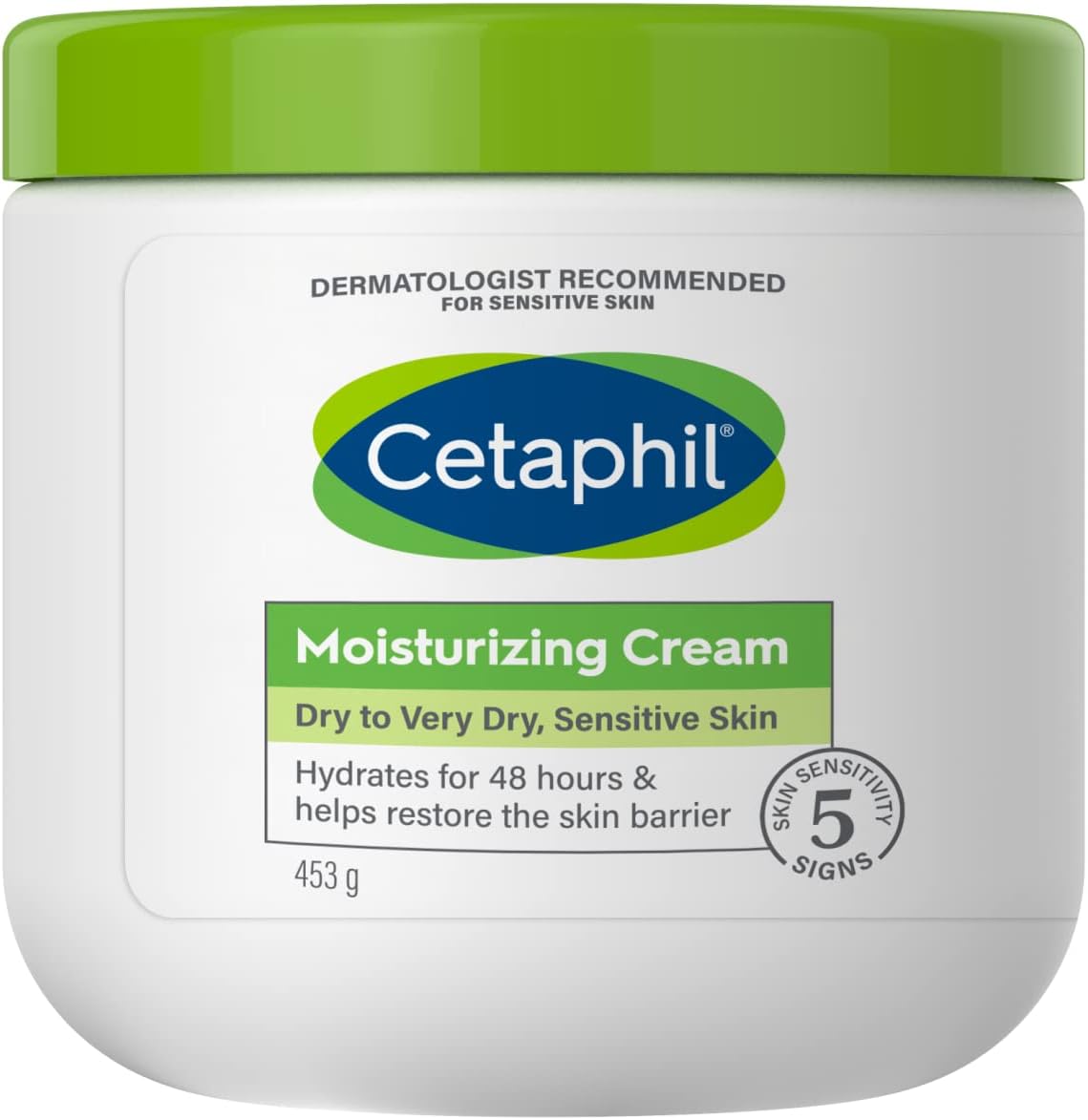 Cetaphil Moisturizing Cream, Face & Body Moisturizer With Dry to Very Dry Sensitive Skin, Unscented - 453g