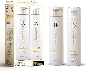 مجموعة شامبو وبلسم GK HAIR Global Keratin Balancing (33.8 أونصة سائلة/1000 مل) للشعر الدهني والمصبوغ، تنظيف عميق مثالي للشعر المُعالج بشكل مفرط والمُجهد بيئيًا