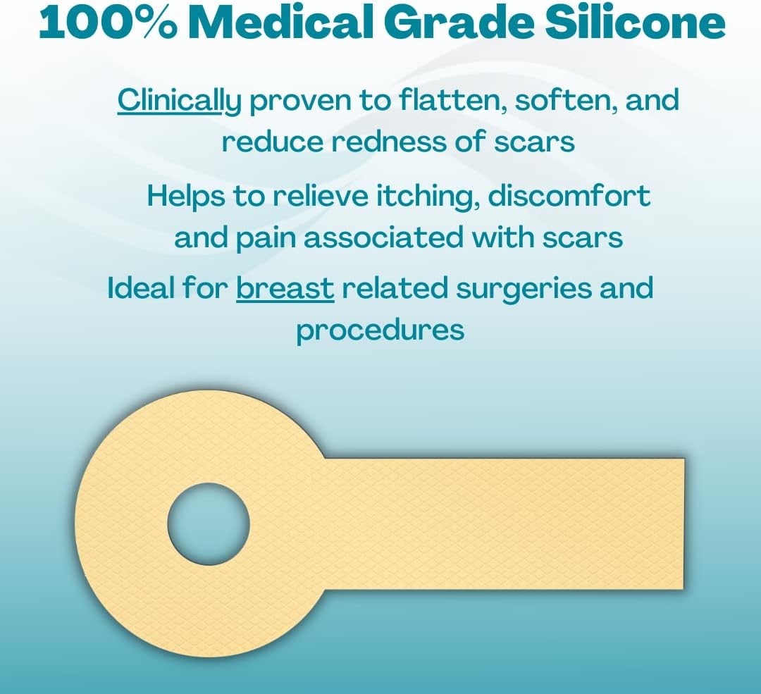 NewGel+ Advanced Silicone Scar Treatment Tape Lollypop Shaped, 1 mm thick for Post Breast Surgery Cosmetic Procedure, 2.875" x 6.5", 2-Count - Beige